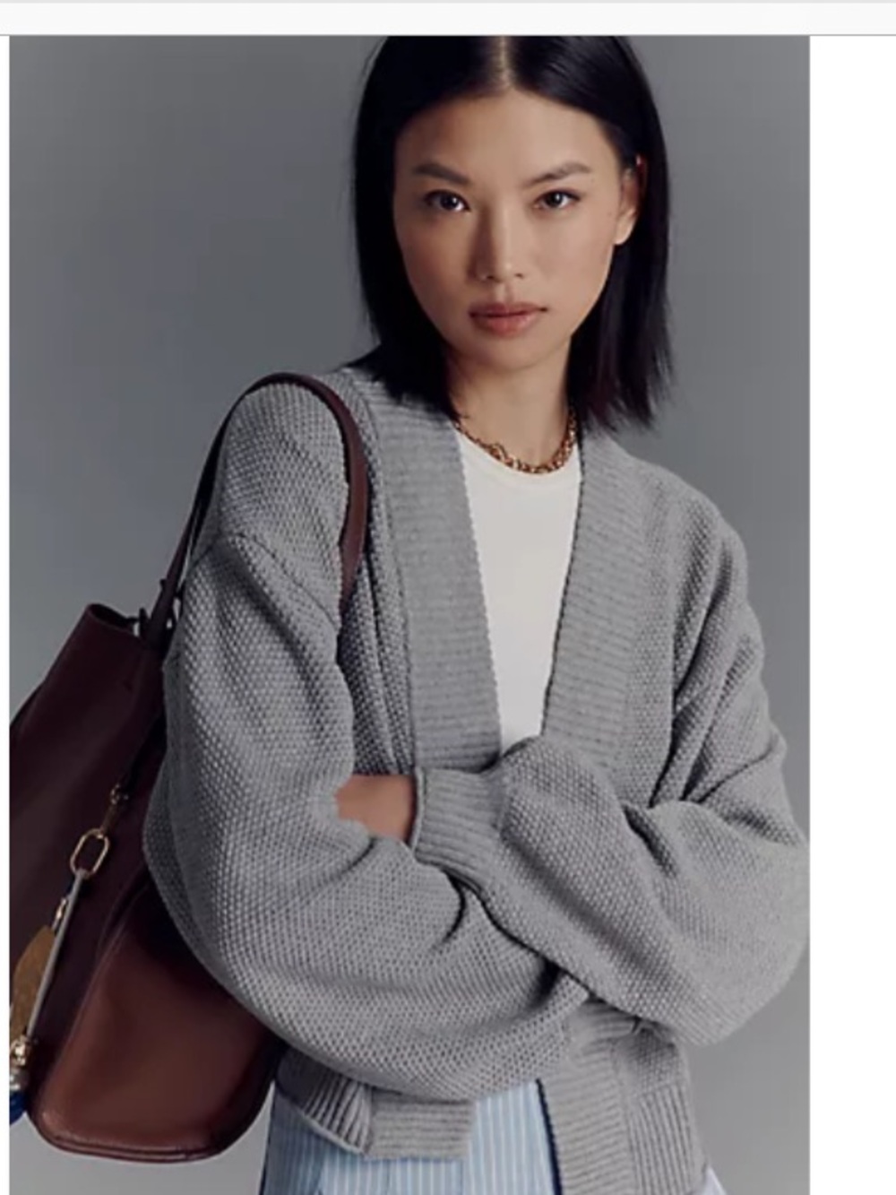Anthropologie light gray waffle knit open cardigan, small